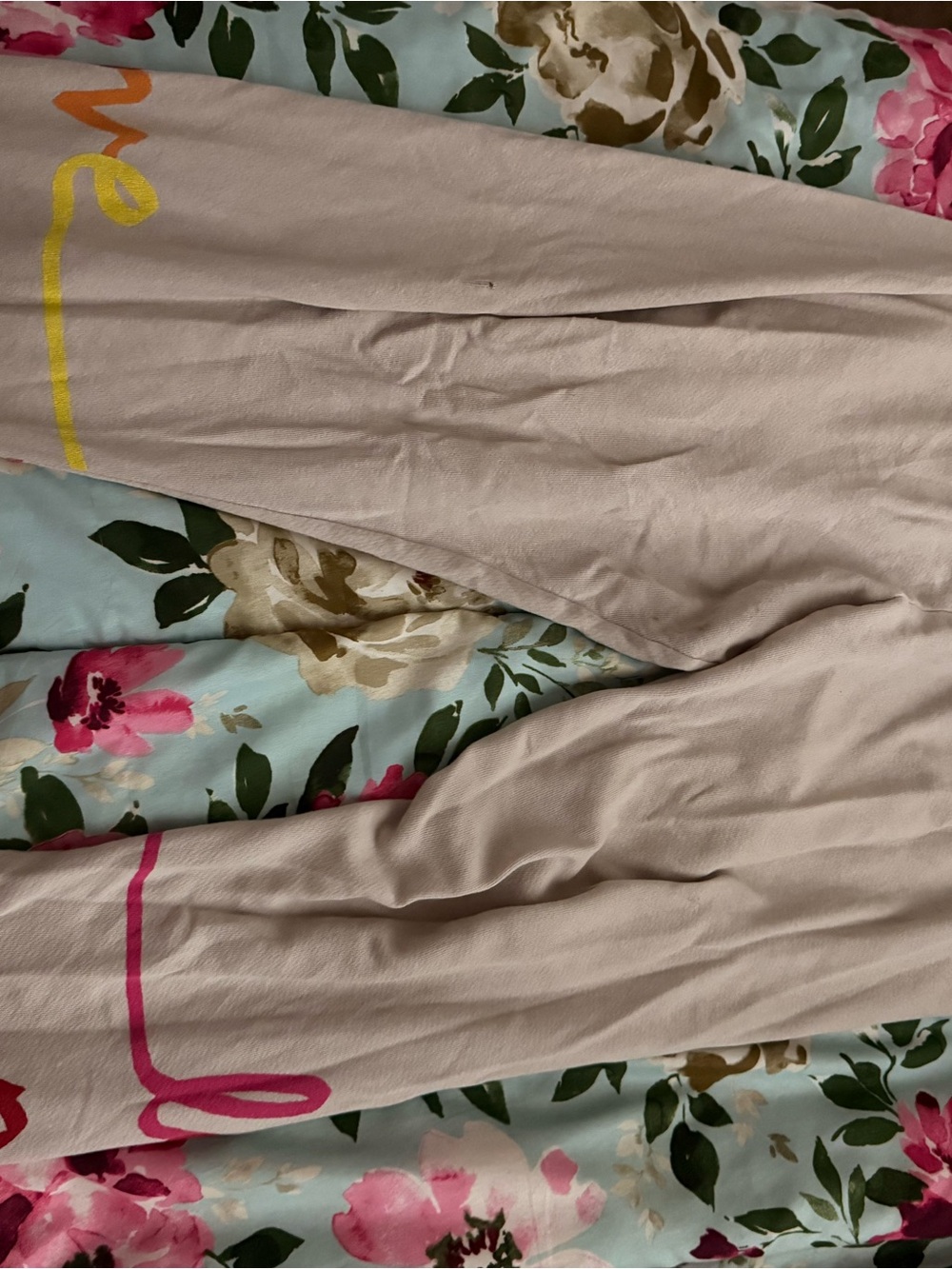Lauren Moshi Beige Track Pants with Pink & Yellow Script Accents